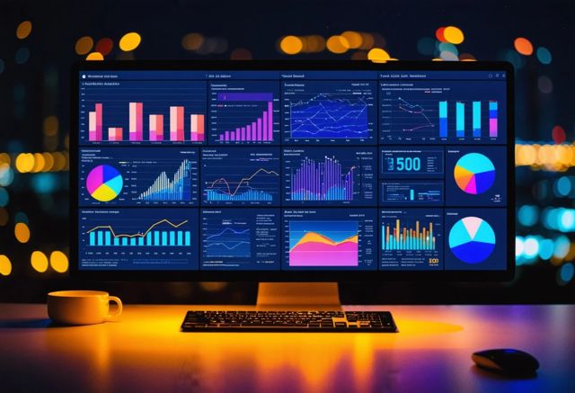 Innovative analytics dashboard glowing at night